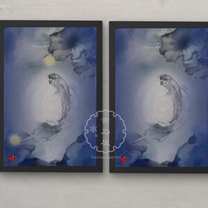 Set of 2 Japanese Koi Fish Art Prints, Water Lily and Firefly Wall Art, Zen Aesthetic Japandi Decor, Digital Download