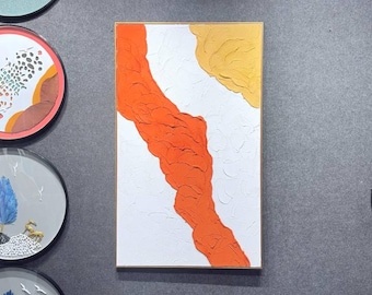 Handgemachte strukturierte orange abstrakte Leinwand Malerei, moderne zeitgenössische Wandkunst
