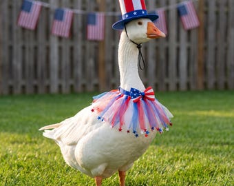 Amerika 250. 4. Juli Goose Outfit Set für 23-Zoll-Gans, 1776-2026 Vaterländischer Hut & Fliege Kostüm, Veranda Hof Dekor
