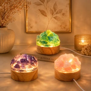 Lámpara de noche de cristal natural en bruto – Lámpara LED de piedras preciosas para la decoración del dormitorio y un ambiente relajante.