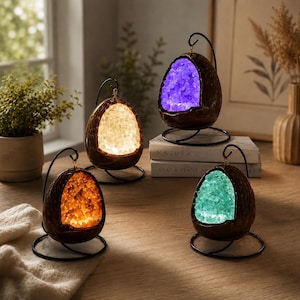 Crystal Geode Night Light – Raw Quartz Dinasour  Egg USB powered Lamp For Home Decor