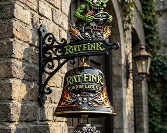 Vintage Rat Fink Doorbell Wall Bell | Retro Cartoon Rat Hanging Door Chime | Classic Hot Rod Decor | Rustic Entryway Accent