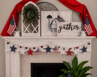 Patriotic Fabric Bows / Classic Red / 7.5 feet long / Ships in 3-5 days