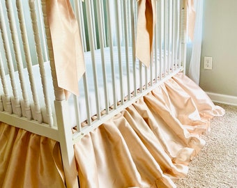 CRIB SKIRT: Princess Ballgown Skirt, Gathered Crib Skirt with Ruffle,  faux dupioni, Custom Made to Order