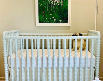 Adjustable Linen Crib Skirt: Box Pleat, Contrast Band, Handmade After Order