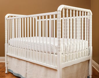 LINEN CRIB SKIRT / Adjustable / Box Pleat Front, Contrast Bottom Band / Skirt Bustles creating 3 lengths / Custom Made to Order