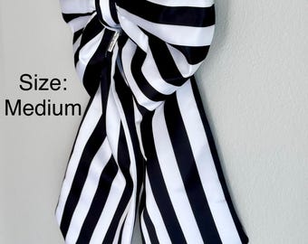Oversized Black & White Striped Satin Bow: Christmas Tree Topper, Event Decor, Ships Fast