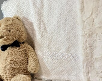 SMALL BABY BLANKETS, Ships 3-5 days, Toddler Lap Blanket,  heirloom "Oatmeal & Cream"  collection,