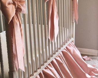 CRIB BEDDING SET 4 piece baby bedding Gathered Ruffled Skirt & 3 Crib Bows,  faux dupioni fabric, Custom Made to Order