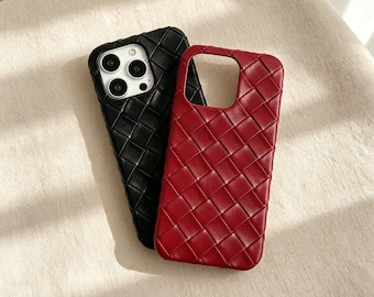 Funda de teléfono de cuero tejido, funda de iPhone de cuero auténtico, funda para iPhone 17 Pro, funda de teléfono elegante y sencilla.