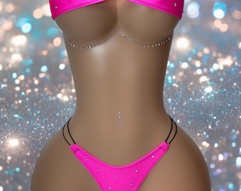 One Size Microkini, Exotic Dance Wear, Rhinestone Embellished Bikini