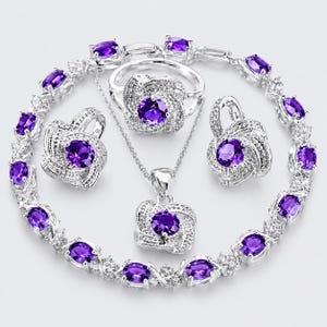 925 Sterling Silver Jewelry Set, Amethyst Jewelry Set, Purple Gemstone Jewelry Set, Women's Gift, Wedding Jewelry, Anniversary Gift for Her