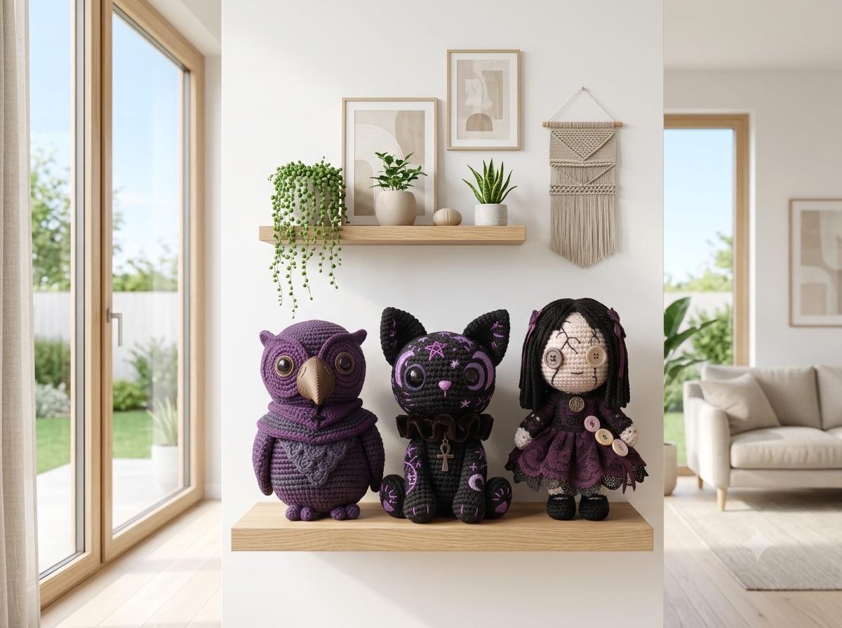 Gothic Amigurumi Crochet Pattern PDF | Fantasy Owl, Black Cat & Rag Doll Bundle, Easy Beginner, 