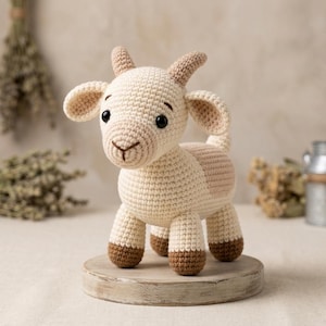 Goat Crochet Pattern PDF, Baby Goat Amigurumi, Farm Animal Plush Tutorial