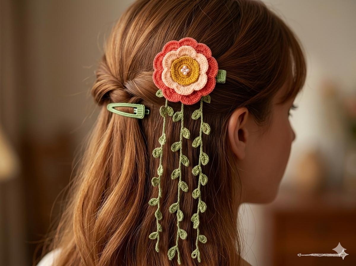 36 Crochet Hair Clips with Sunflowers, Bows, Flowers, and Fruit 25 Crochet Flower Hair Clip