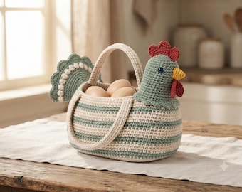 Crochet Hen Egg Basket Pattern, Amigurumi Tutorial, Farmhouse Decor (PDF Download)