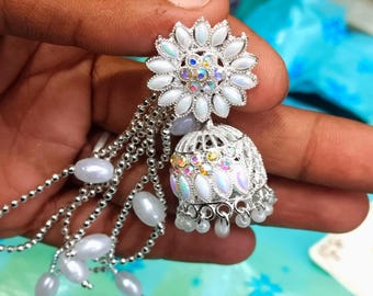 Jhumka Earrings White Pearl Boho Ethnic Jewelry
