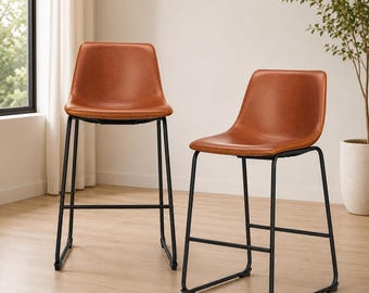Counter Height Bar Stools Set of 2 Faux Leather Kitchen Island Chairs