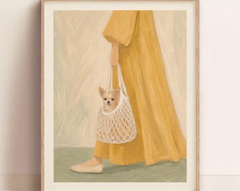 Custom Dog Portrait | Chihuahua in Bag | Contemporary Pet Wall Art