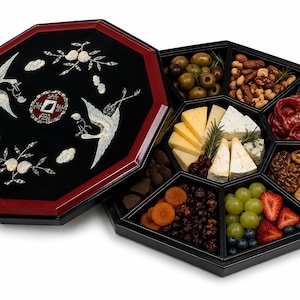 Vintage Korean Mother of Pearl Snack Box | 1980s Handmade Lacquerware Serving Tray