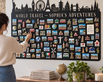 Personalized Travel Magnet Display Board, World Adventure Souvenir Holder, Custom Name Wall Decor, Traveler Gift, Memory Collection Sign