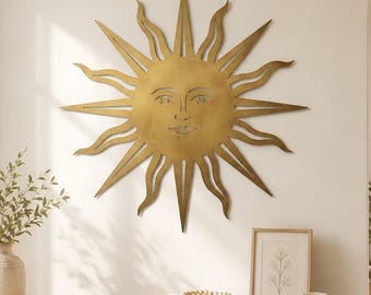 Escultura de pared metálica con forma de sol, decoración rústica con rostro solar, escultura celestial para exteriores, decoración para jardín o hogar, regalo para amantes de la naturaleza.