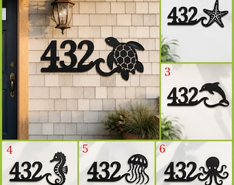 Personalized Metal House Number Sign,Ocean Animal House Number,Turtle Dolphin Seahorse or Octopus House Number Decor