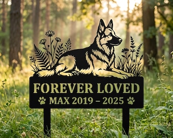 Personalized German Shepherd Memorial Garden Stake: Custom Metal Dog Grave Marker