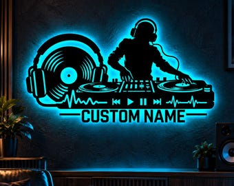 Personalized DJ LED Metal Sign Led Light, Custom Dj Name Wall Art, Music Studio Decor, Light Up DJ Booth Sign,Music Room Decor