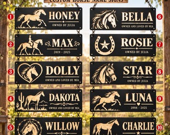 Personalized Horse Name Metal Sign, Custom Horse Stall Door Plaque, Equestrian Stable Decor, Horse Lover Gift, Barn Nameplate