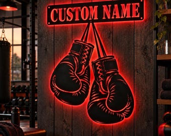 Custom Boxing Gloves Metal Wall Art with LED Lights,Boxing Wall Art, Boxing Gym Decor, Fighter Room Sign, Boxer Gift