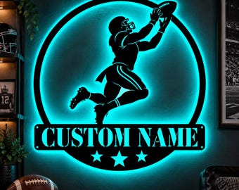 Personalized Football Sign With Led Light, Custom Name Football Player Metal Wall Art, Sports Room Decor, Gift for Football Player