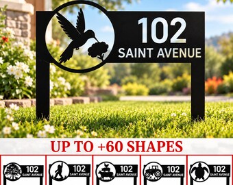 Plaque d'adresse personnalisée en métal, numéro de maison personnalisable (toutes formes), décoration extérieure pour jardin, cadeau de pendaison de crémaillère