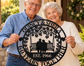 Personalized Wedding Anniversary Metal Sign, Custom Couple Name Wall Art,Gift For Parents, Diamond Anniversary Gift