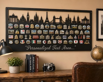 Personalized Travel Magnet Display Board, Custom Metal Souvenir Holder, World Traveler Wall Decor, Memory Collection Sign