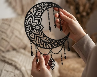 Metal Crescent Moon Wall Art, Mandala Moon Hanging, Boho Moon Metal Wall Decor, Mandala Celestial Wall Art, Boho Gift