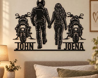 Plaque métallique personnalisée pour couple de motards, décoration murale personnalisée pour couple de motards, cadeau romantique pour couples de motards