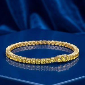 Pulseira de tênis com safira amarela, pulseira de elos em prata de lei, pulseira delicada e minimalista, presente para madrinhas, joia de aniversário