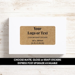 Custom Logo Kraft Stickers | Rectangle Brand Labels (64 x 34mm)
