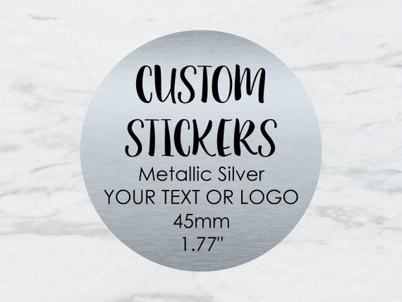 35MM WHITE ROUND PERSONALISED SILVER FOIL WEDDING LOGO LABELS STICKERS 