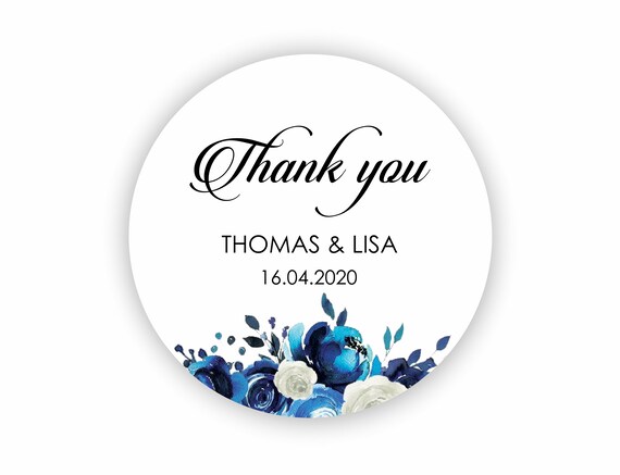 48 x 45mm Personalised Stickers Round Labels Blue Flowers Floral Handmade By