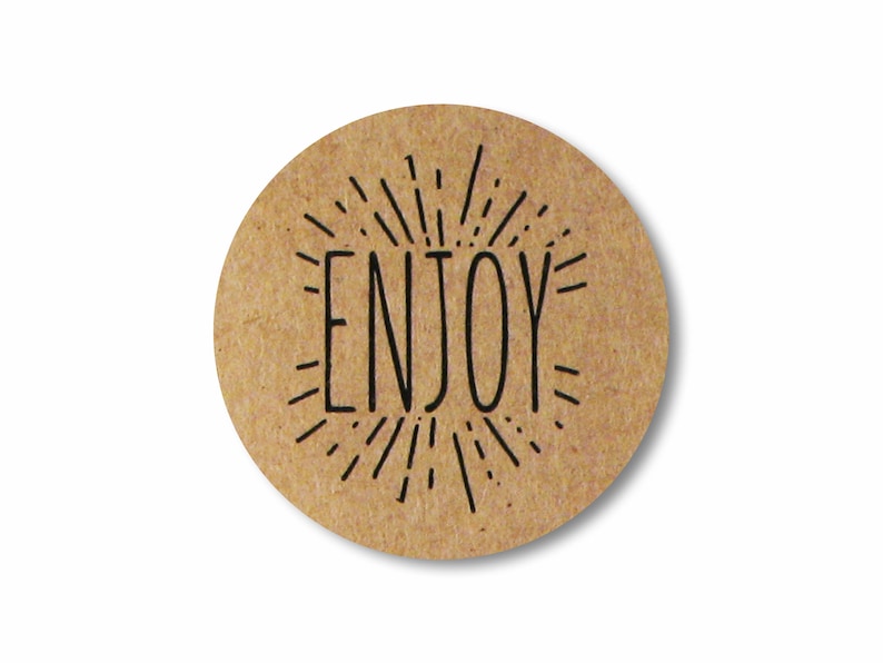 Enjoy Stickers, Round Kraft Labels for packaging. Fun Stickers. Sold in Sticker Packs of 48 Round Stickers. image 2