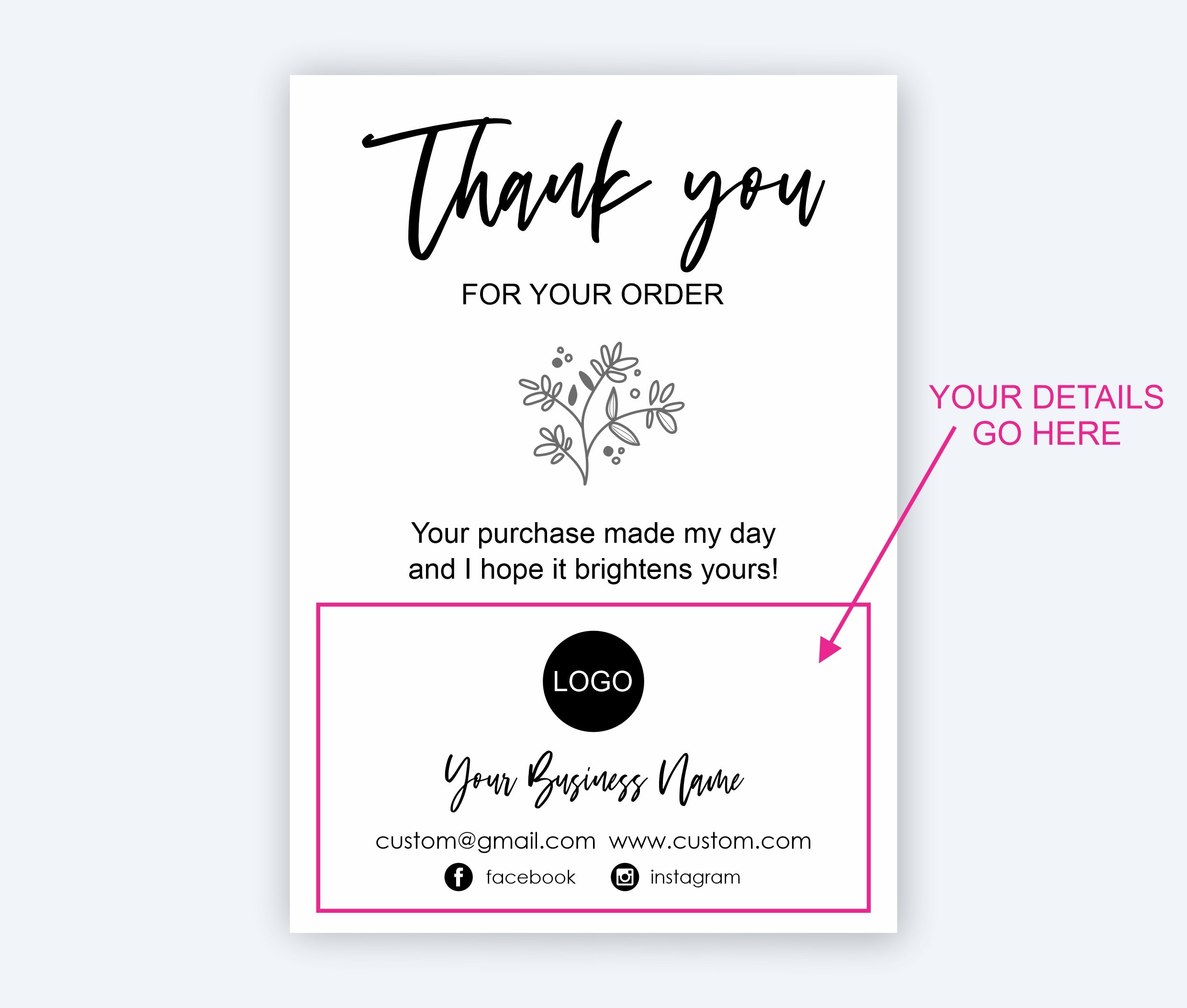 Thank You for Your Order Cards | Order Note Cards | Custom Cards  