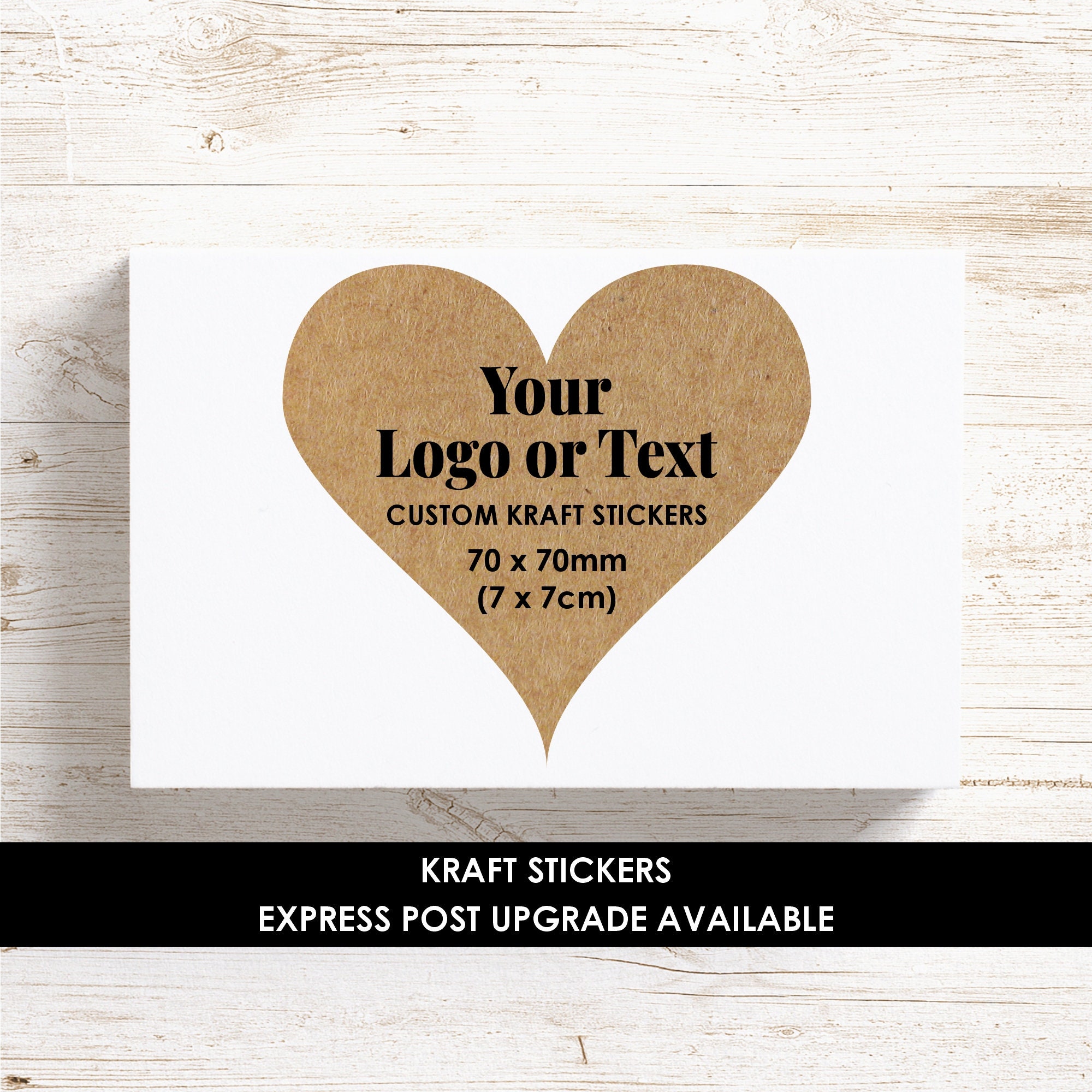 Kraft Heart Stickers Customised With Your Details Large Kraft Labels for  Packaging Rustic Wedding Stickers Kraft Label 70mm 