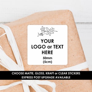 White Square Shop Labels | Personalized Favor Labels | Glossy Logo Labels | Gloss Labels | 50mm Square (1.96 inches)