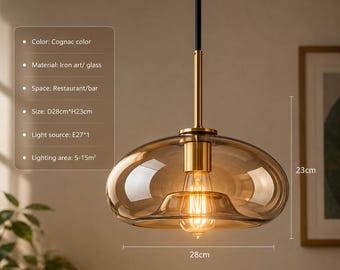 Modern Cognac Glass Pendant Light For Living Room Kitchen Bedroom Dining Decor Home