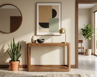 Solid Wood Console Table Modern Entryway Table Narrow Hallway Sofa Table with Shelf