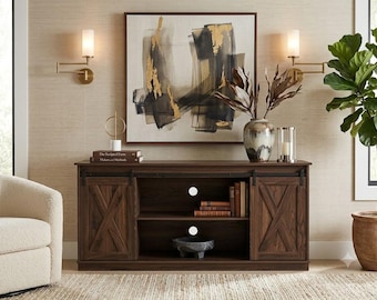 Farmhouse TV Stand Sliding Barn Door Media Console Entertainment Center Storage Cabinet