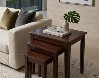 Walnut Wood Nesting Tables Set Traditional Accent End Tables Set Of 3