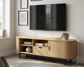 Fluted TV Stand Mid Century Media Console Cabinet Entertainment Center